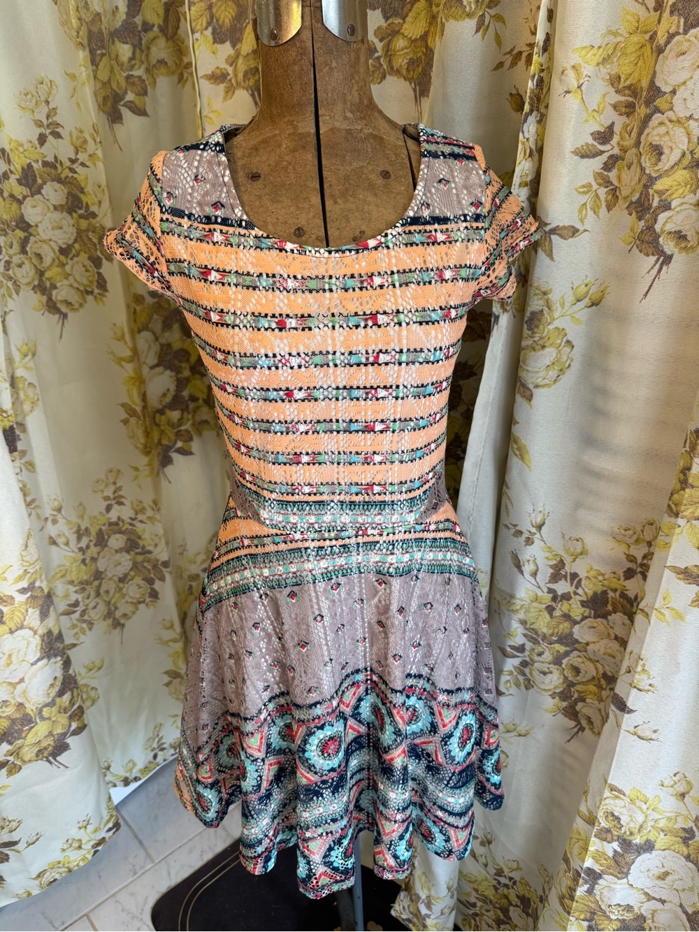 Love Fire Peach Multicolor Striped Fit & Flare Dress